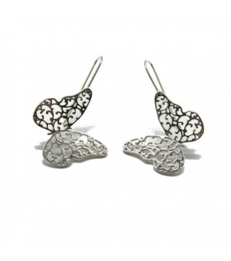 E000737 Filigree sterling silver earrings butterflies on hook solid hallmarked 925